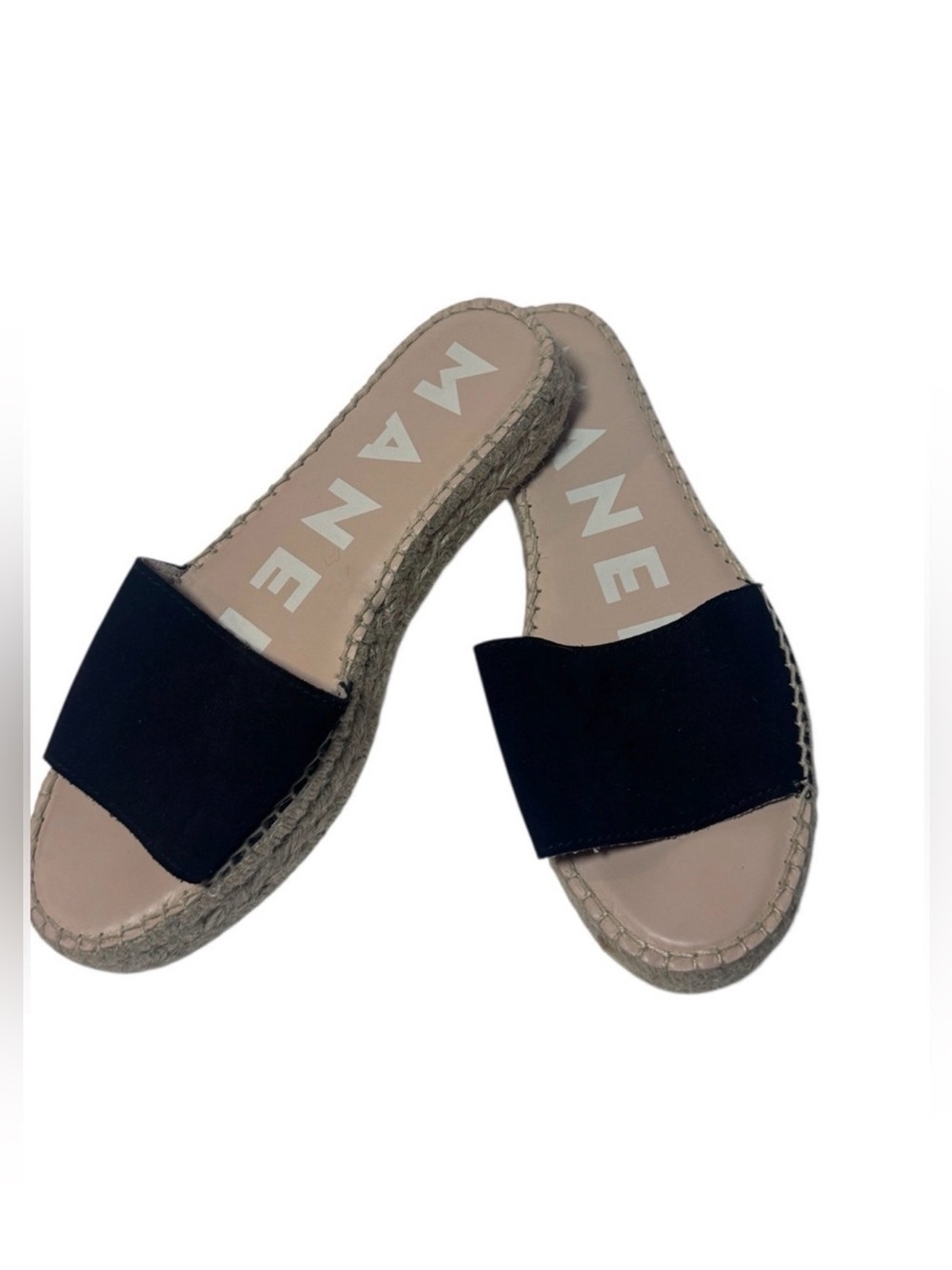 Manebi Black Suede Platform Espadrille Slides Resort Sandals